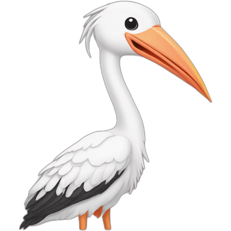  A big white stork carrying a bundle of cloth in its beak that has a cute white skinned baby face peeking out from it with black head emoji