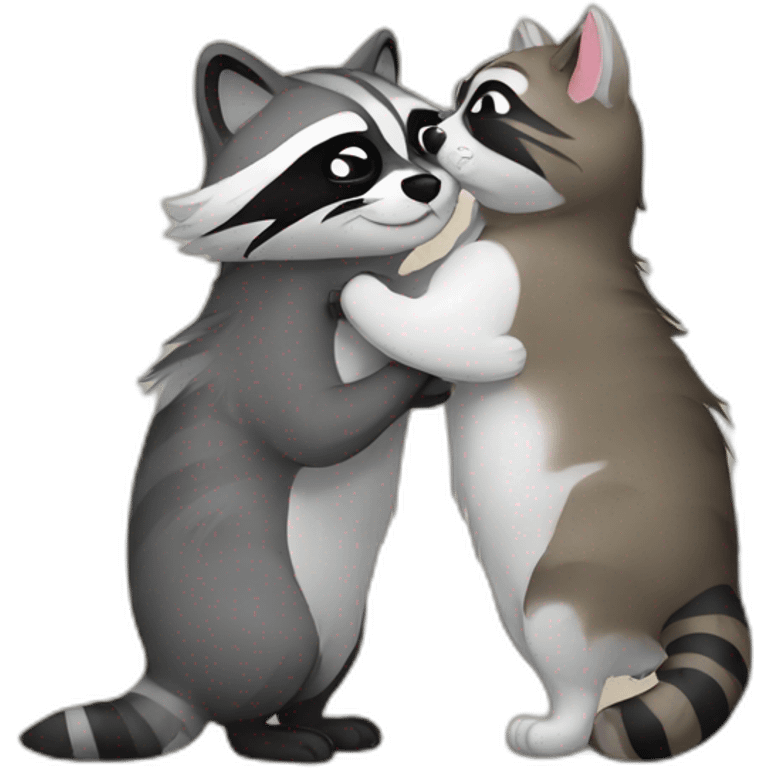 Raccoon and cat kissing emoji