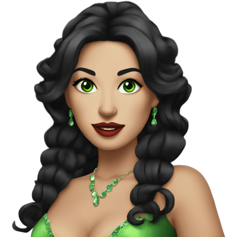 Burlesque dancer in winter costume with black hair and green eyes emoji