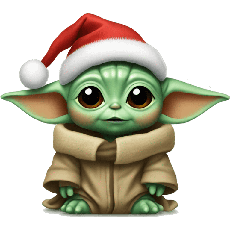 Baby Yoda with a Christmas hat emoji