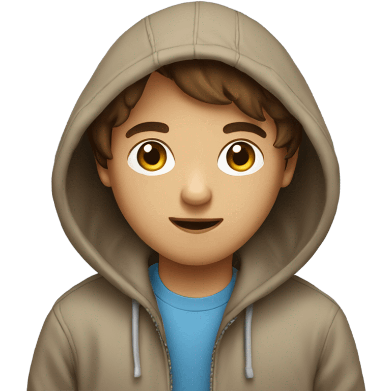 Brown haired boy wearing hoodie with a phone emoji