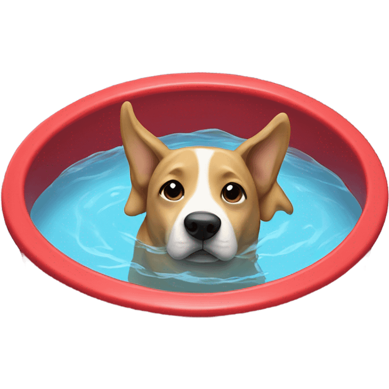 Dog wearing a hoodie in a pool that is red emoji