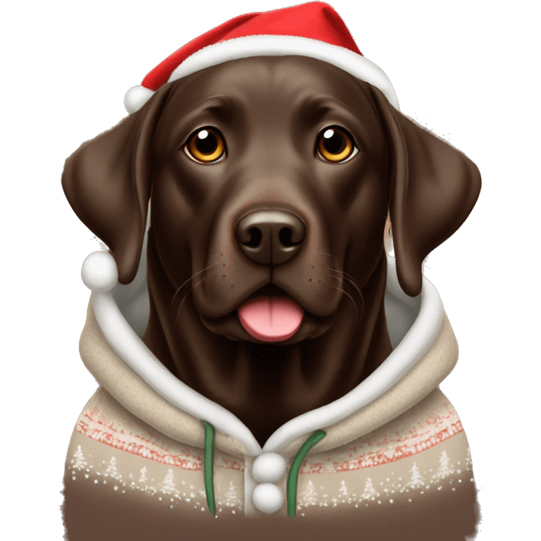 Chocholate labrador wearing christmas hoodie emoji