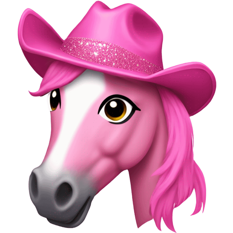 Pink sparkly pony with a pink cowgirl hat  emoji