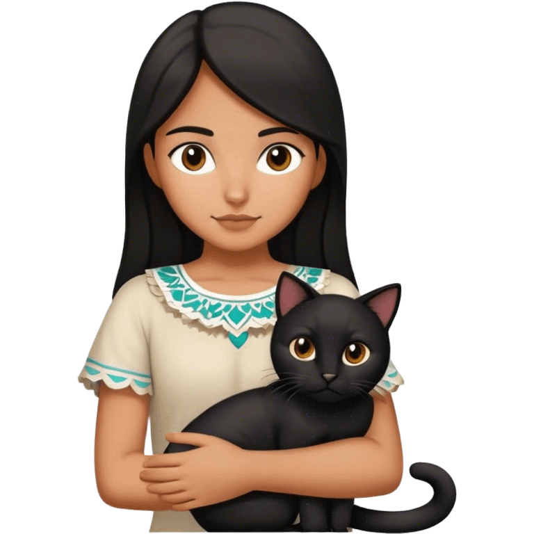 Mexican girl holding a black cat in each arm emoji