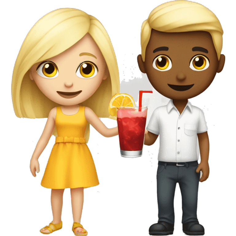 Blond girl and boy Drinking a cocktail while walking emoji