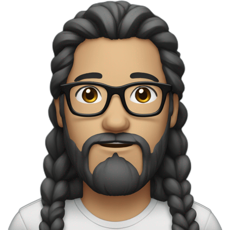 Man with black and White beard long hair in ponytail and glasses emoji