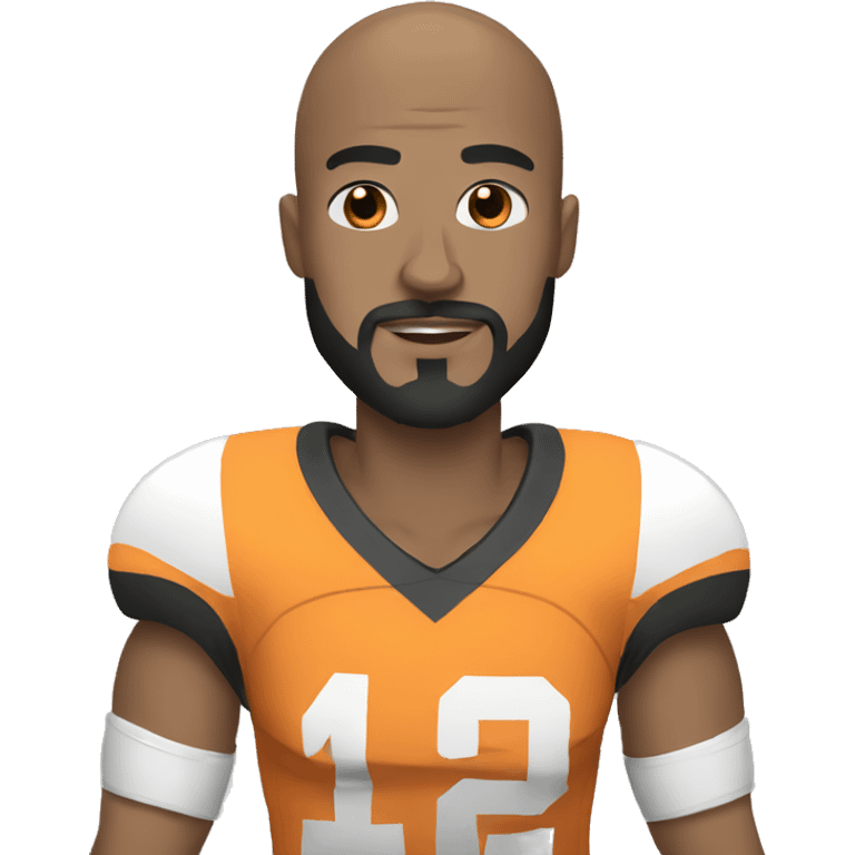 Bald football player with football ball a black beard, dark brown eyes emoji