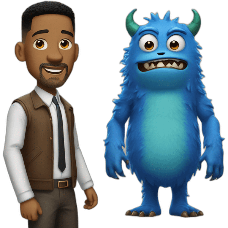 Blue brown monster with Will smith emoji