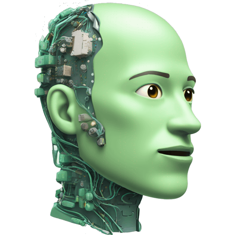 Pastel green bald male cyborg head with goatee and circuitry emoji