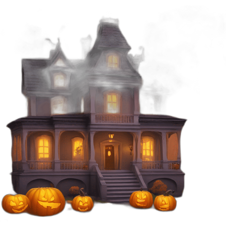 halloween mansion with pumpkins around emoji