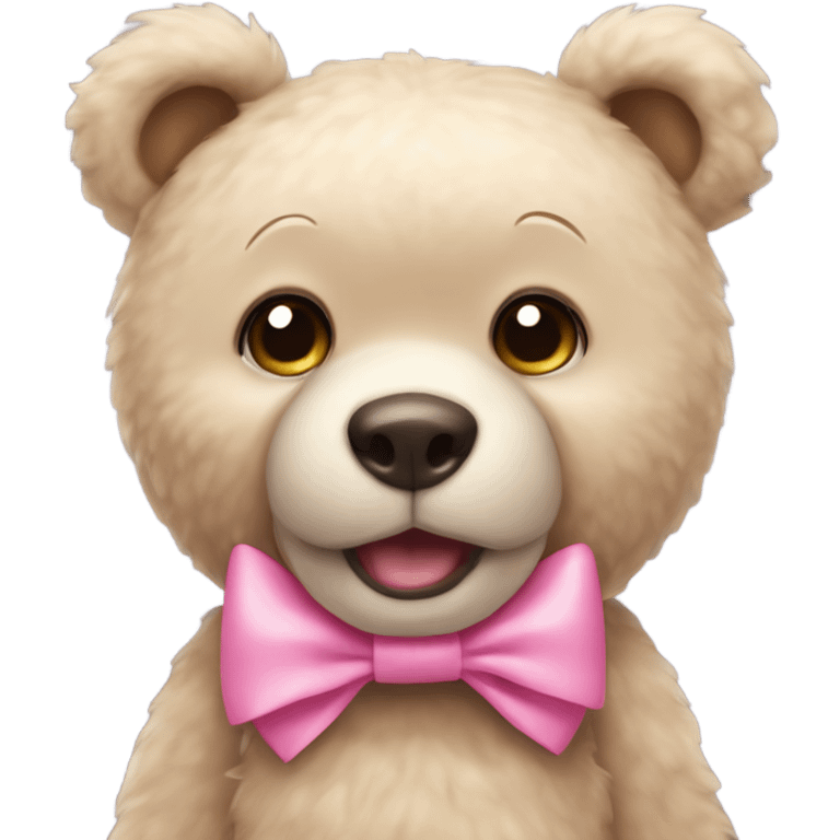 Light Beige teddy bear eyes wearing a pink bow on its right ear emoji