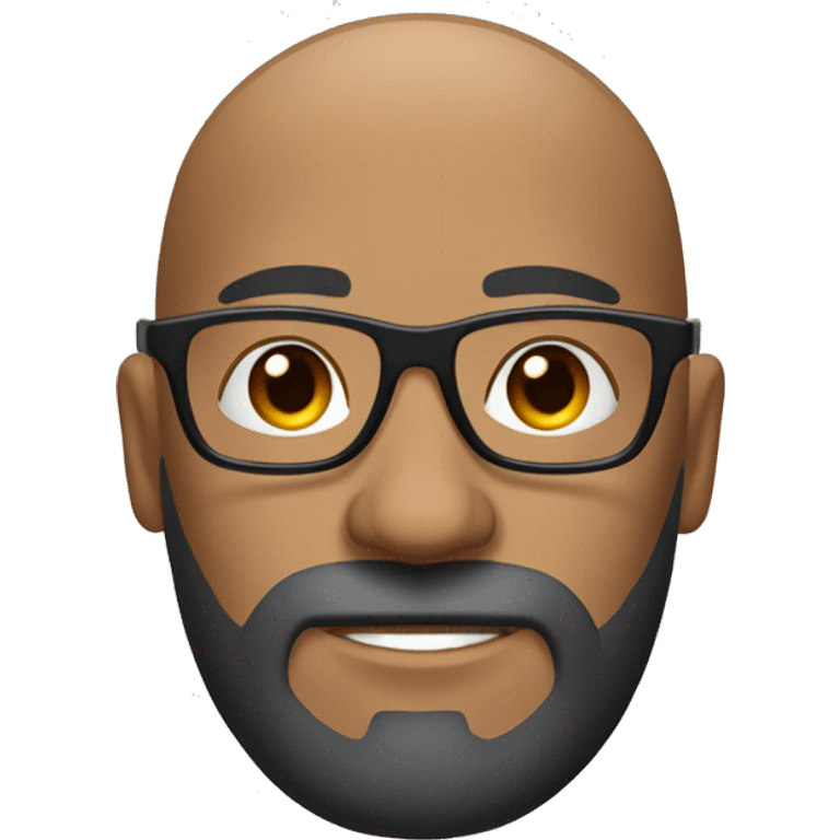 Create a bald man, big long black beard with white highlights, round prescription glasses, and thin eyebrows emoji