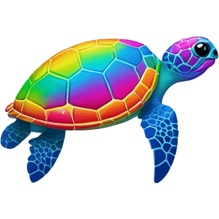 Lisa Frank, rainbow sea turtle with flowers on shell  emoji