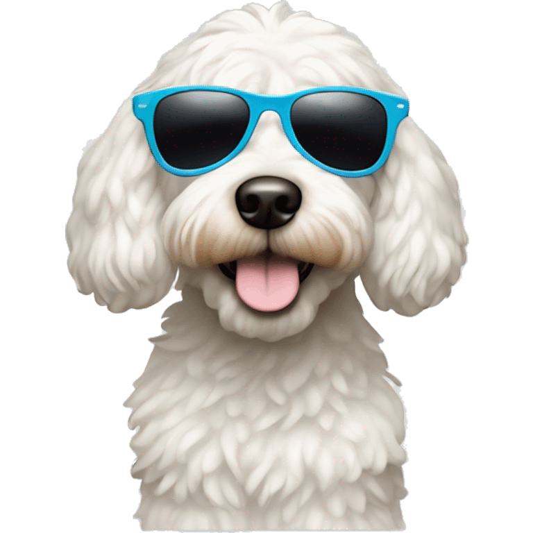 White cockapoo with sunglasses emoji