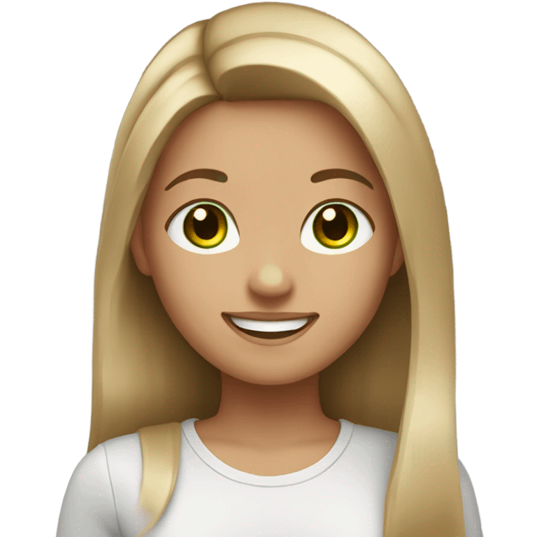 girl with straight brown hair with blonde highlights and green eyes smiling  emoji