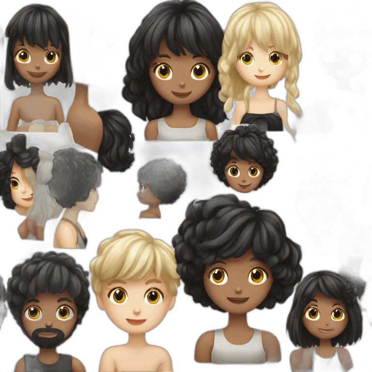 Fille blanche cheveux brun frange et garçon noir cheveux noirs amoureux emoji