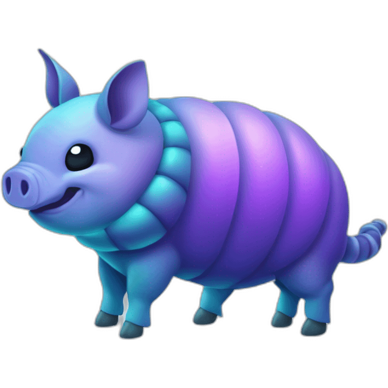 Iridescent cyan purple gradient pig armadillo cow centipede insect with star markings emoji