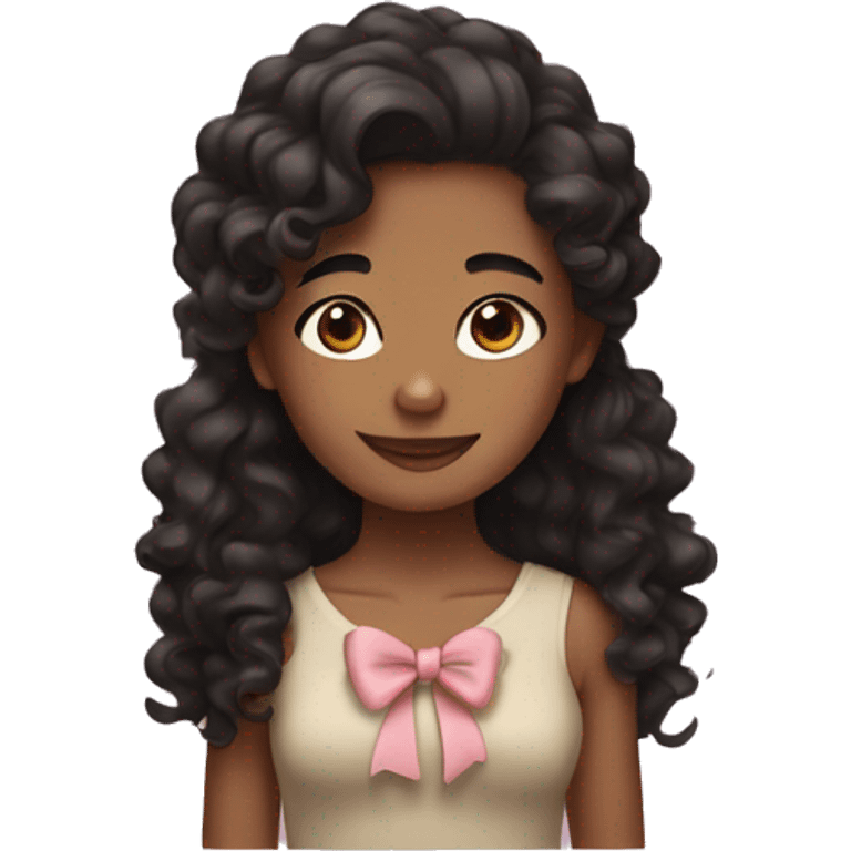 Girl with brown skintone curly black hair with a bow in her hair emoji