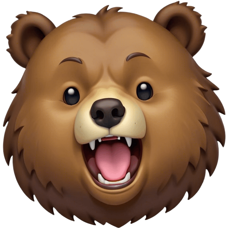 Cinematic Cute Yawning Grizzly Bear Portrait Emoji, Head tilted slightly with a dramatic, wide-open yawn, showcasing a thick, rugged deep brown fur with drooping ears, round eyes barely open in drowsy contentment, Simplified yet irresistibly adorable features, highly detailed, glowing with a soft, cozy glow, high shine, relaxed yet expressive, stylized with a touch of wild whimsy, bright and endearing, soft glowing outline, capturing the essence of a sleepy yet affectionate grizzly, so drowsy it feels like it could stretch out of the screen and curl up for a nap! emoji