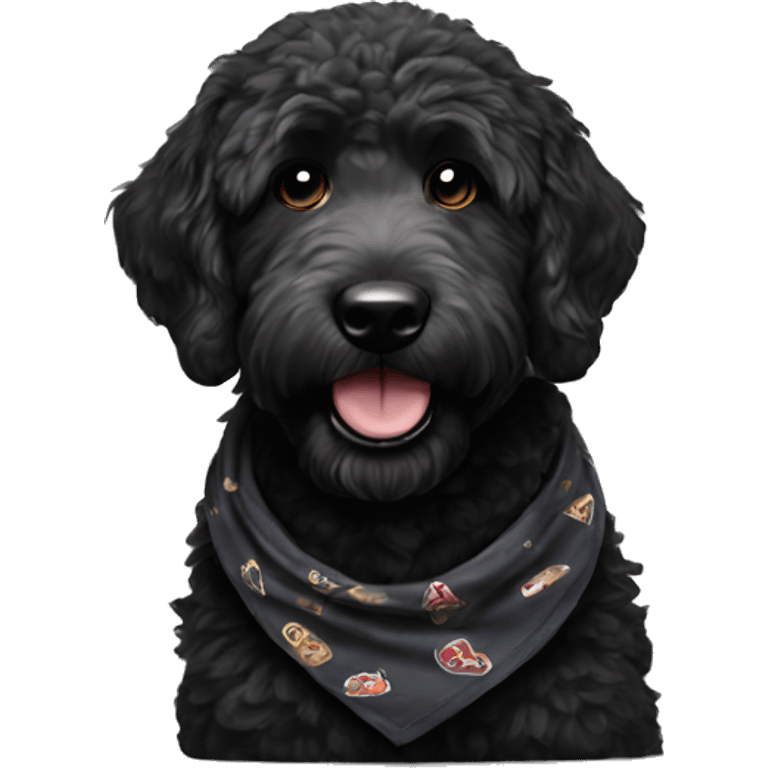 Black golden doodle wearing a bandana emoji