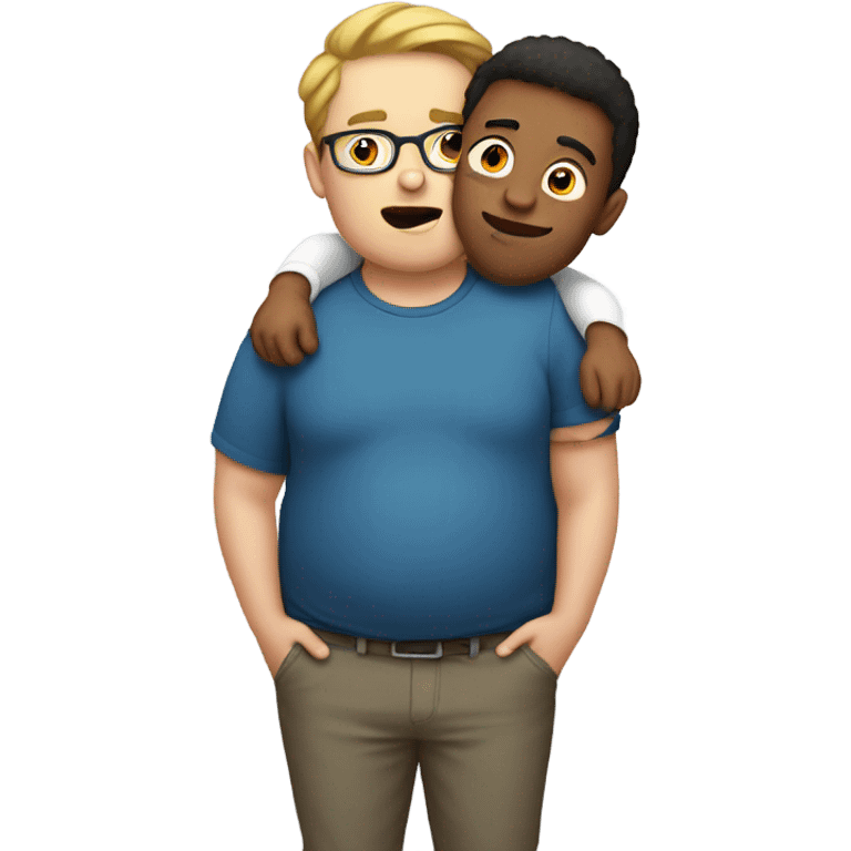 overweight guy holding a nerdy kid emoji