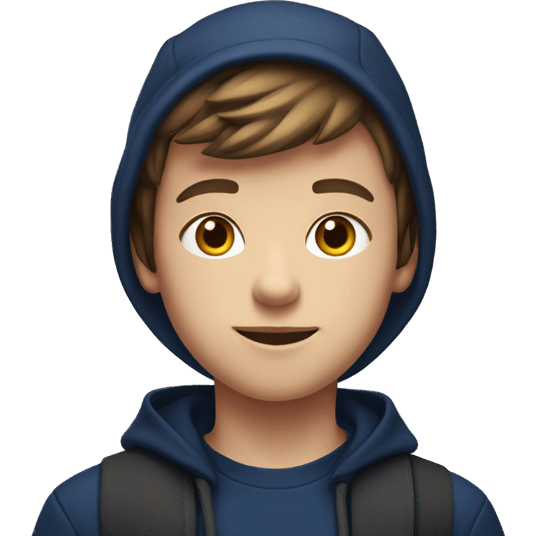 12-year-old boy, with birthday hat, brown hair, navy blue hoodie, dark blue eyes emoji