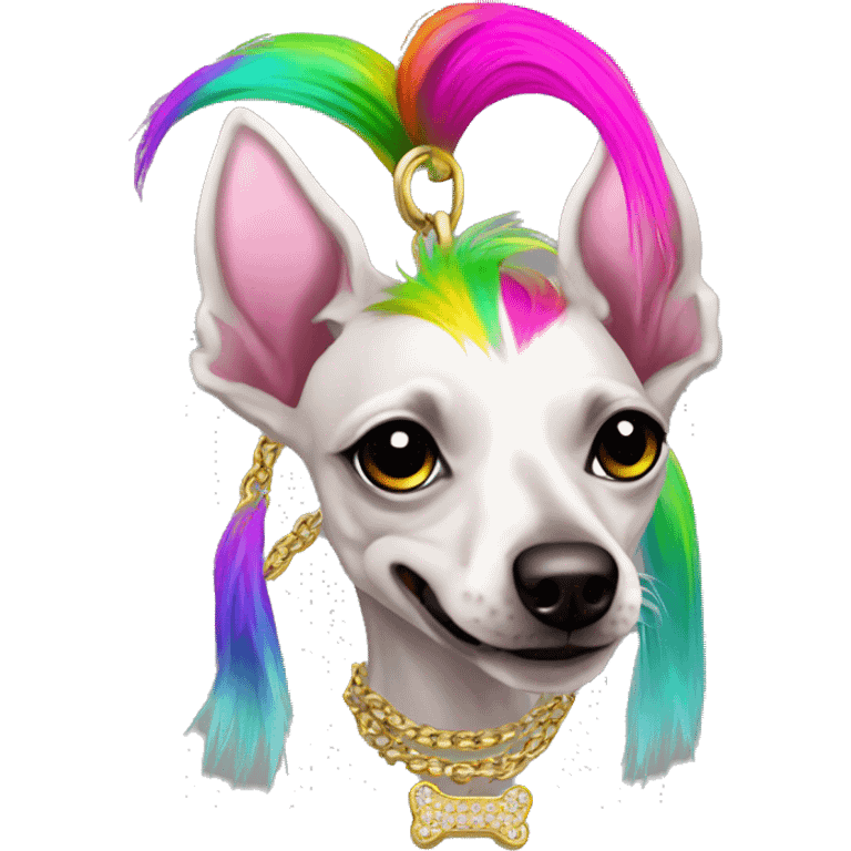 Punk Chinese crested dog neon rainbow hair gold chain punk piercings tattoos punk ear piercings emoji