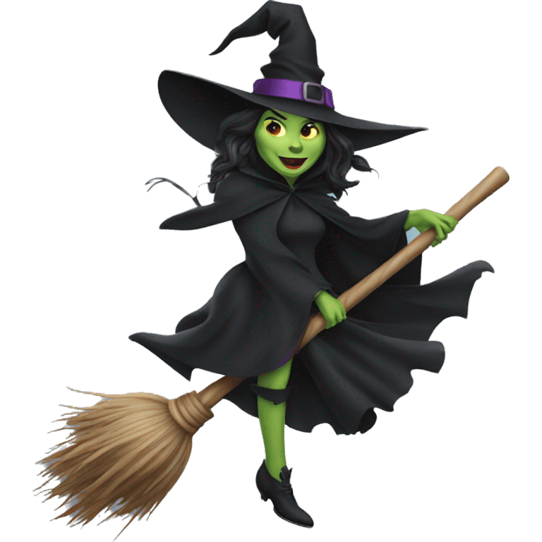 wicked witch riding a broom stick emoji