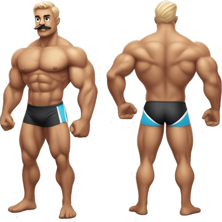 Muscular gay bodybuilder with mustache bikini realistic emoji