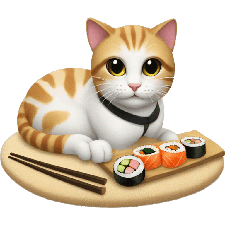 cat eating sushi on the beach emoji