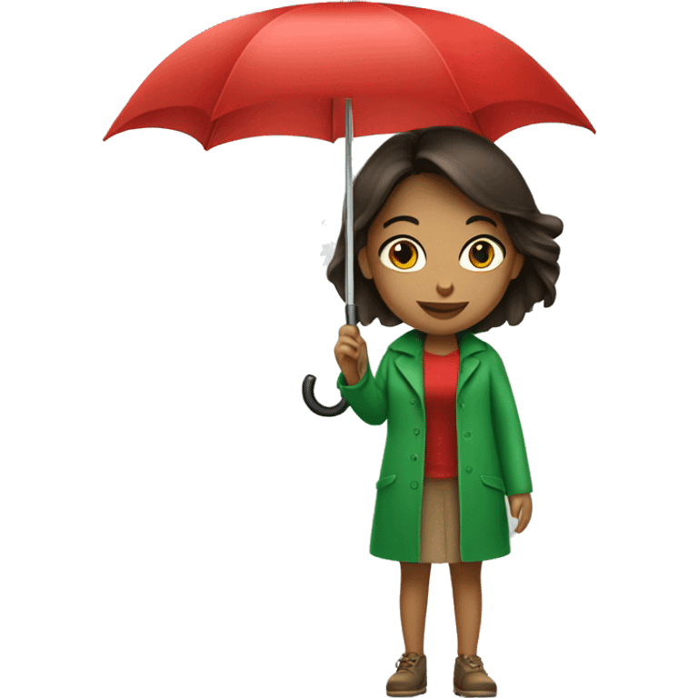 Green sweat brunette girl with red umbrella emoji