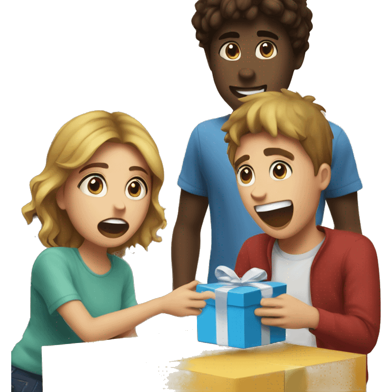 a boy opening a gift from his gf and being suprised emoji