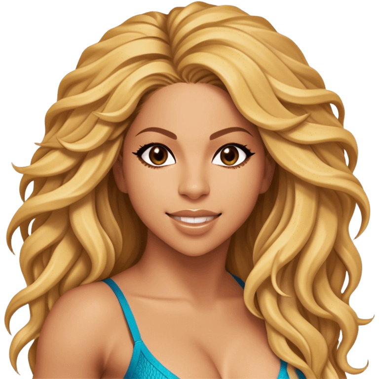 Cinematic Realistic Shakira Portrait Emoji, depicted as a dynamic charismatic pop icon with energetic movement and expressive features, rendered with vibrant textures and dynamic modern lighting that captures her global appeal. emoji