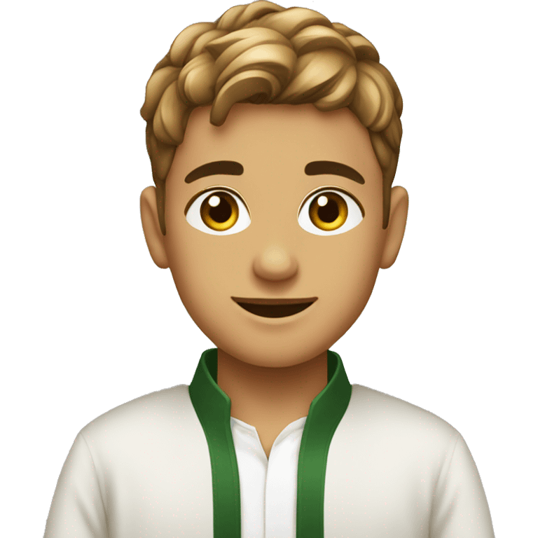 A boy wearing Eid utensils with a fashionable look emoji