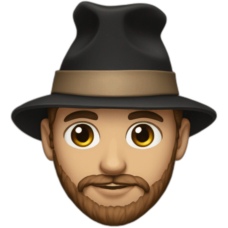 30 year old man, green brown eyes, brown beard and a black hat emoji