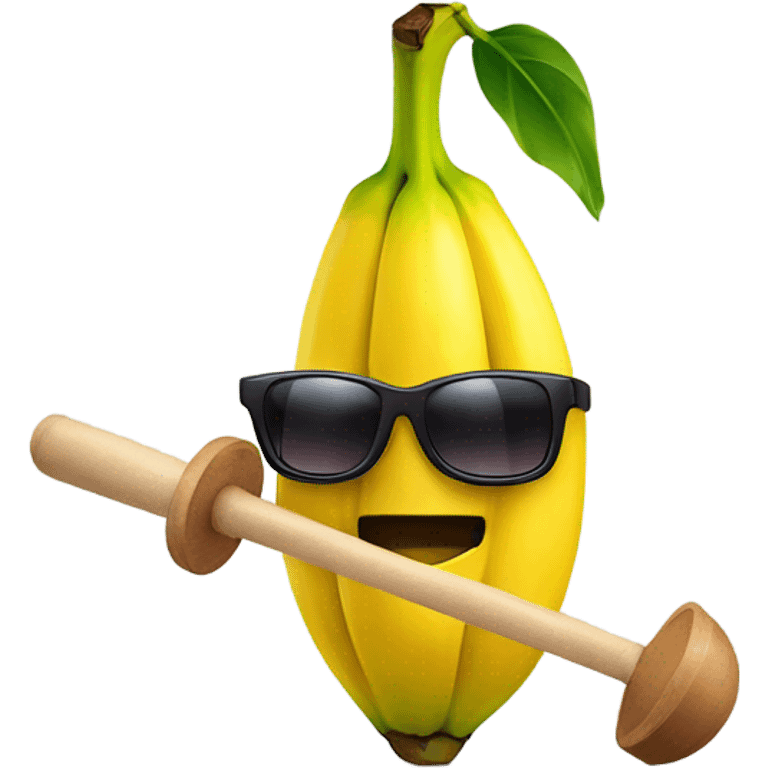 Banana with sunglasses with shorts and holding a plunger emoji