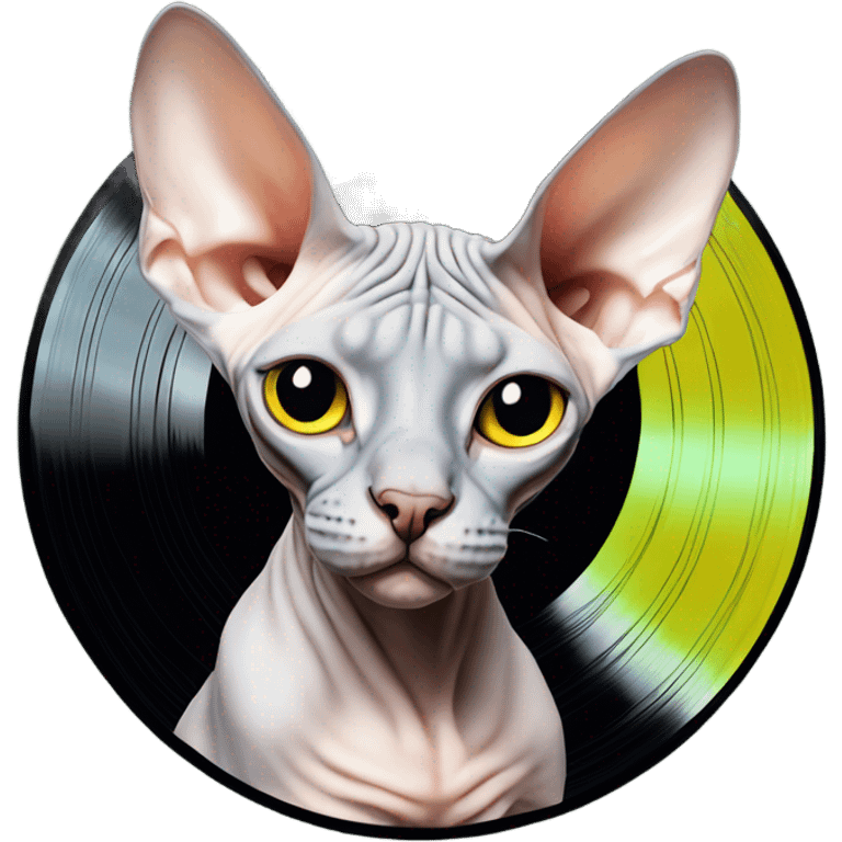 Sphynx Cat over a Vinyl Record  emoji