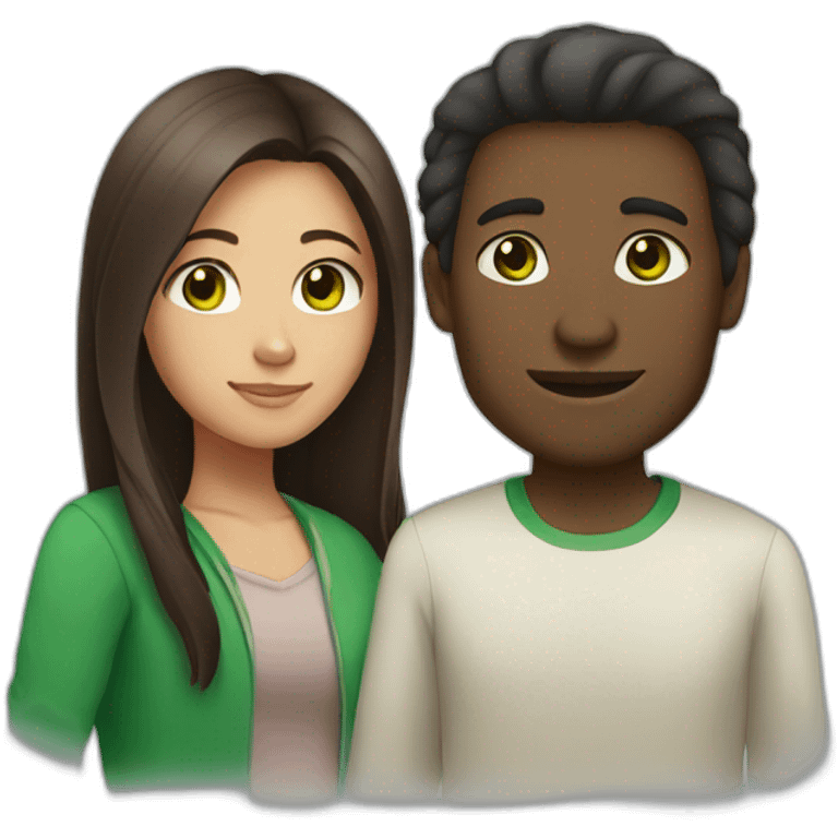 African man and asian girl with brown long hair and green eyes emoji