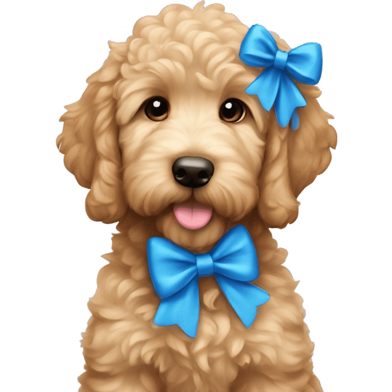 Goldendoodle puppy with blue bow emoji