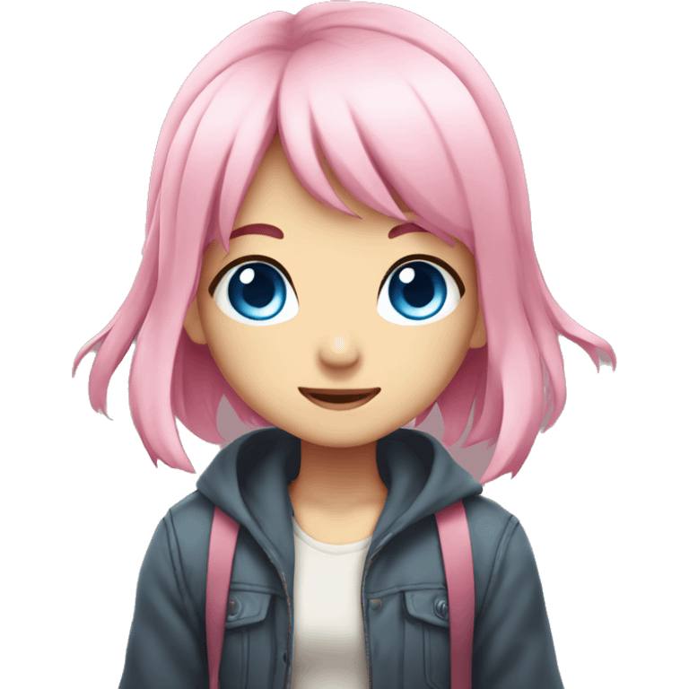 pink haired anime girl blue eyes emoji