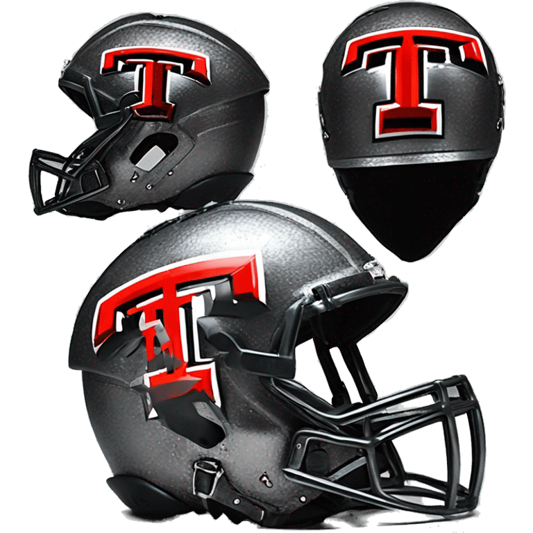 Texas-tech-red-raiders 
repeat T logo artwork all over  gunmetal silver accents on battle helmet on top  tall steampunk gothic Mohawk in multi  color Logo T in hint of shiny silver 3d emoji