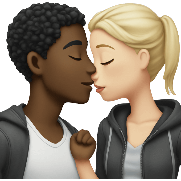 a black boy kiss a white girl with black hair emoji