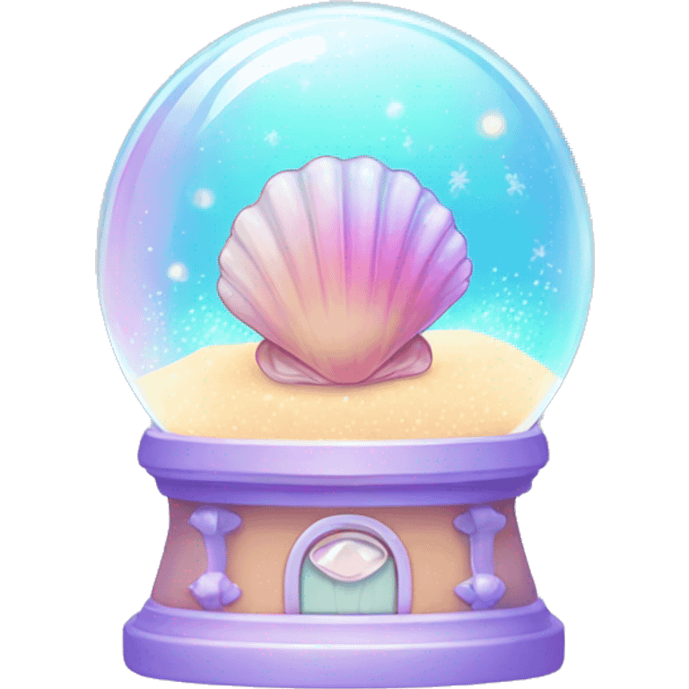 Kawaii rainbow pastel bedazzled sea shell with cute eyes in a snow globe emoji