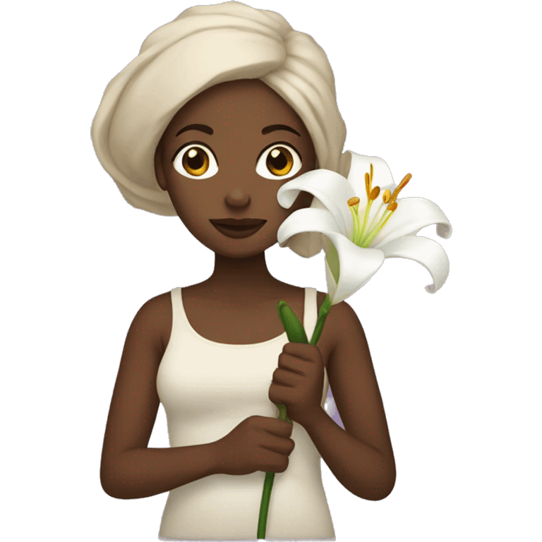 black women holding a lily emoji