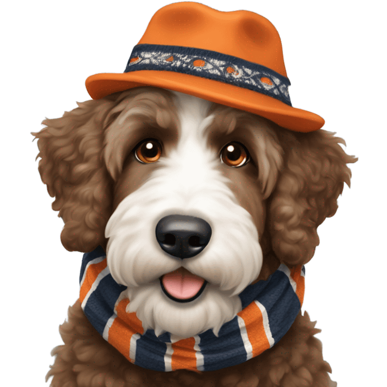 Bernedoodle with chicago bears hat and scarf emoji