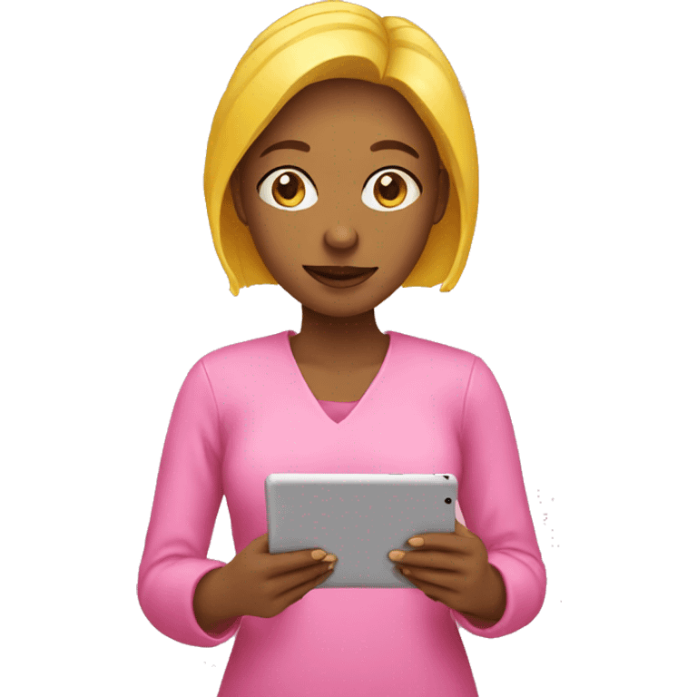 yellow woman wearing pink holding ipad emoji