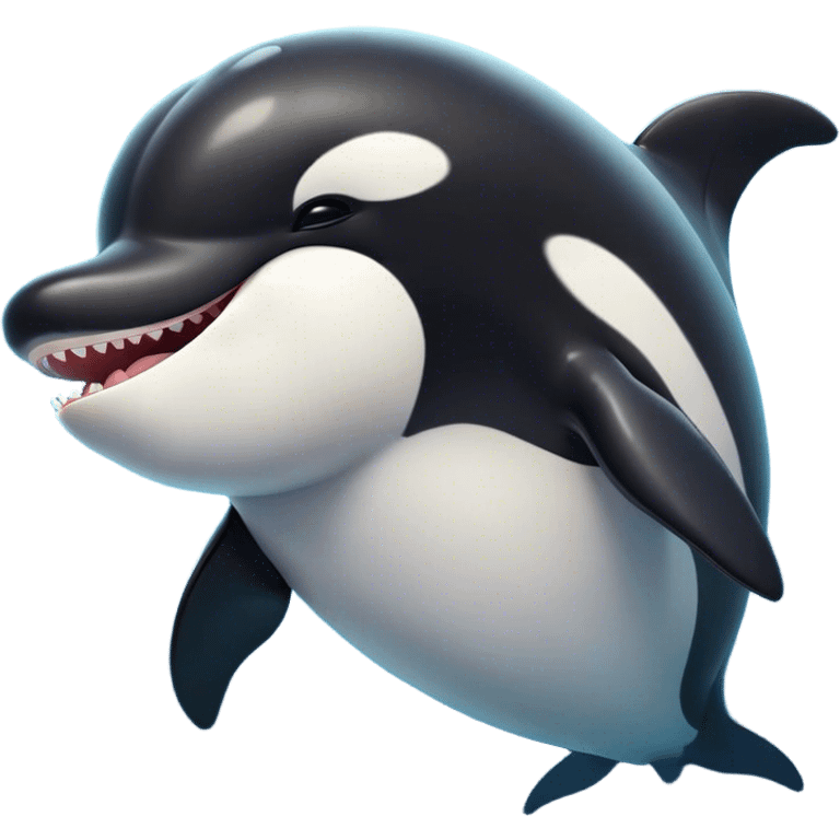 Cinematic Cute Yawning orca Portrait Emoji, Head tilted slightly with a dramatic, wide-open yawn, showcasing a sleek black-and-white body with gently relaxed fins and sleepy, half-closed eyes, Simplified yet irresistibly adorable features, highly detailed, glowing with a soft, cozy marine glow, high shine, relaxed yet expressive, stylized with a dash of whimsical deep-sea charm, soft glowing outline, capturing the essence of a drowsy yet affectionate orca that appears ready to stretch out in the waves for a nap! emoji