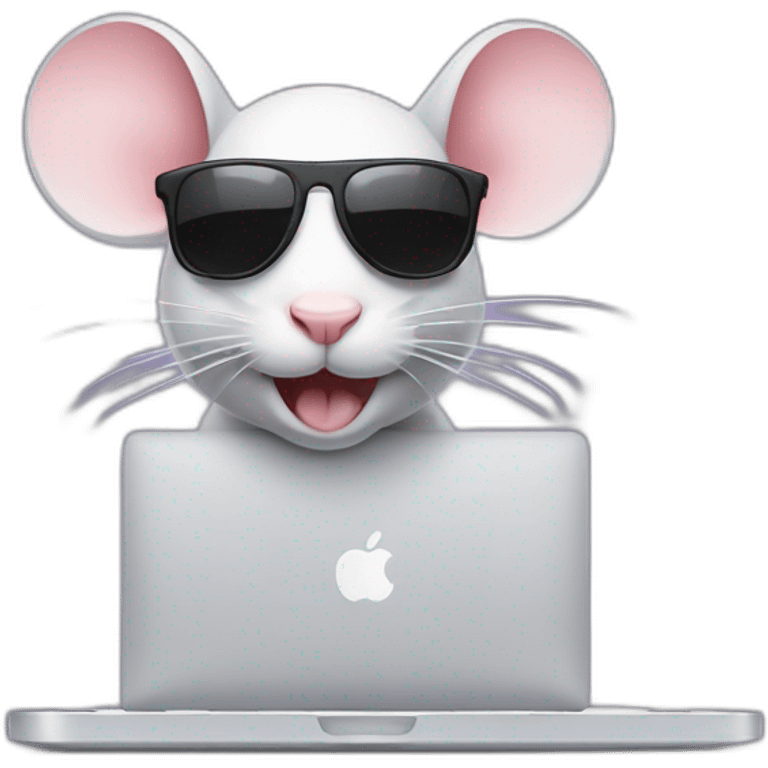 A mouse with sunglasses using a Mac  emoji