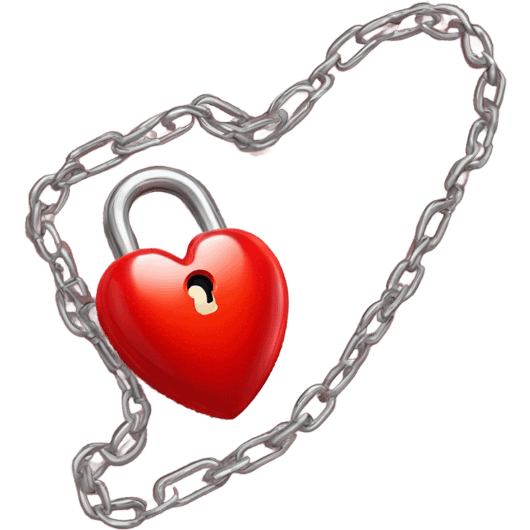 a  single red glossy heart, with a single chain and padlock wrapped around it emoji